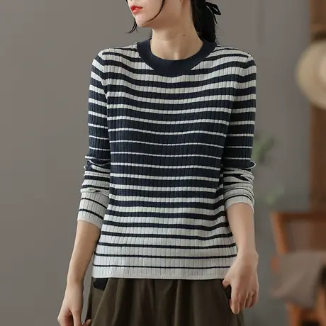 dza 圆领套头针织衫2023秋冬新款洋气内搭上衣宽松漂亮打底毛衣女图片