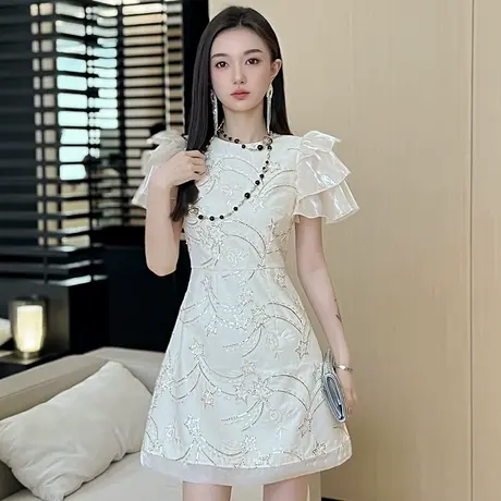 纯欲御姐风亮片a字连衣裙女夏季性感轻奢小个子显高名媛气质裙子图片