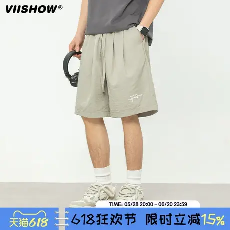 VIISHOW复古休闲短裤男士夏季新款宽松冰丝裤薄款凉感运动五分裤图片
