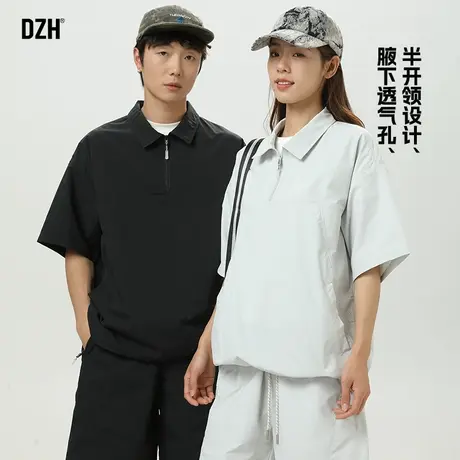 情侣装纯色半拉链短袖男夏季潮牌轻薄户外速干衬衫痞帅高级感衣服图片