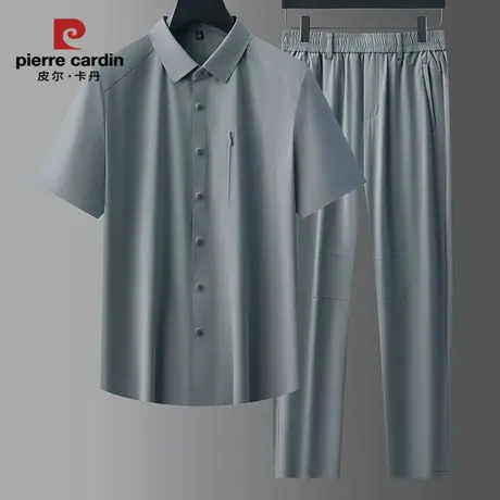 皮尔卡丹高弹冰丝衬衫长裤两件套男士夏季无痕压胶凉感休闲运动商品大图