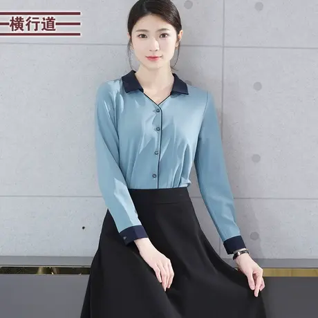 2023冬季新款翻领拼色宽松长袖外穿衬衫简约妈妈小外套女大码上衣图片