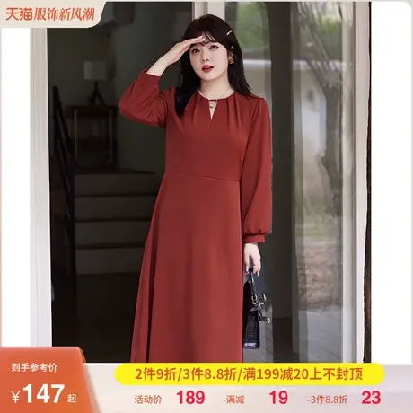 秋季新款法式气质小心机复古长裙显瘦大码妹妹收腰垂坠感连衣裙图片