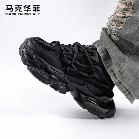 马克华菲官方旗舰店纯黑男鞋夏季大码厚底内增高轮胎黑武士老爹鞋商品大图