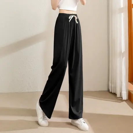 时尚气质休闲直筒裤2023年夏季新款女士简约宽松高腰显瘦通勤长裤商品大图