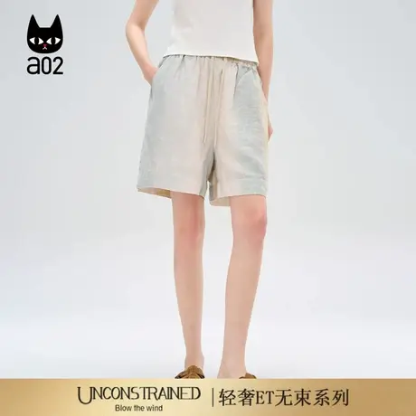 a02【ET自然系列】宽松亚麻短裤女2025新款夏季慵懒风设计感裤子商品大图