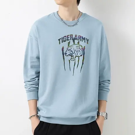 380g重磅纯棉卫衣男春秋款虎头潮流圆领长袖t恤摇粒绒无帽上衣服商品大图