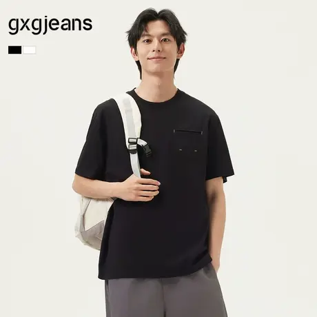 gxg.jeans男装 25年夏新款多色圆领简约个性口袋宽松短袖T恤男士图片