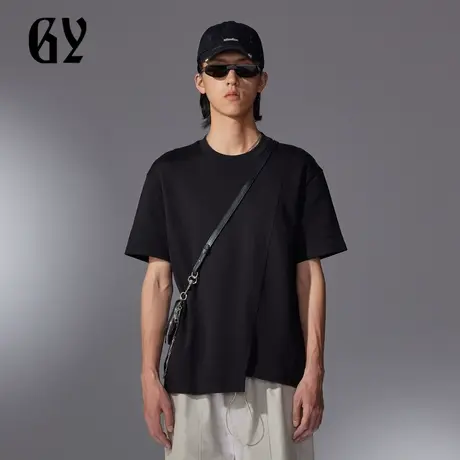 雅戈尔奥莱 GY男装夏季时尚拼接挺括有型微落肩廓形男士短袖T恤商品大图
