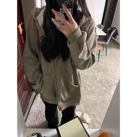 2023新款连帽开衫卫衣女秋季百搭宽松显瘦chic复古港味薄款上衣潮商品大图