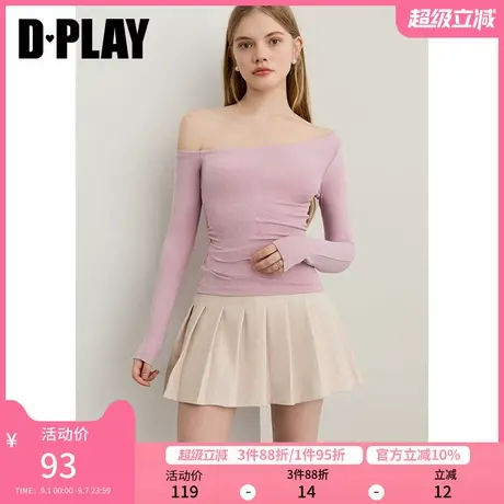 DPALY2025年秋季新款紫色t恤女流行独特斜肩露肩设计长袖上衣图片