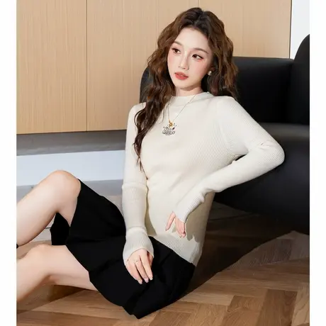 【史努比联名款】唐狮2025秋冬女毛织半高领打底衫净色修身内搭图片