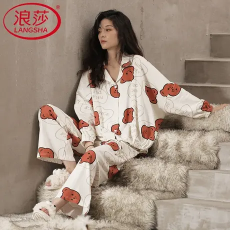 浪莎睡衣女春秋纯棉家居服长袖2025年新款大码夏季可外穿两件套装图片