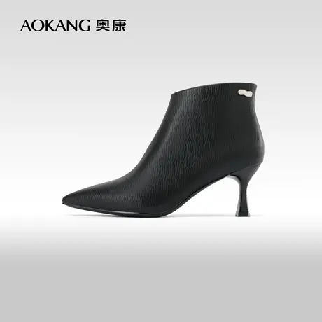 奥康女鞋 2023冬季新款法式尖头时装靴细高跟及踝靴优雅百搭靴子商品大图