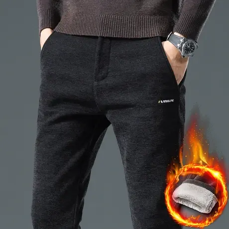 冬季商务直筒西裤2023年新款男士加绒加厚外穿保暖休闲裤子秋冬款商品大图