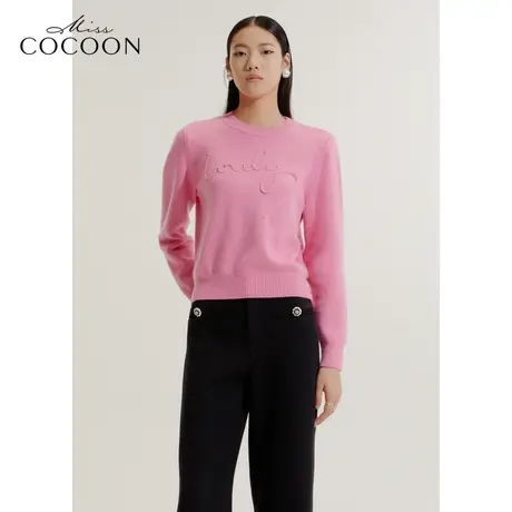 COCOON商场同款2023秋冬新款创意字母logo浮雕图案山羊绒针织衫商品大图