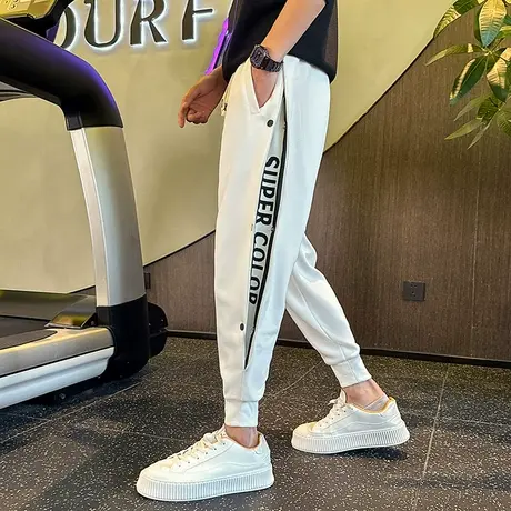 运动裤男春秋季ins网红排扣字母拼接设计感潮牌宽松束脚休闲卫裤商品大图