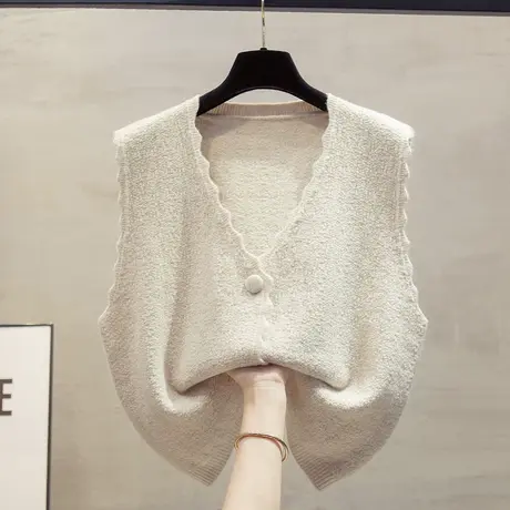 v领针织开衫马甲背心女2023秋装新款宽松外穿马夹叠穿毛衣坎肩潮商品大图