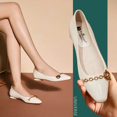 清仓秋季漆皮牛油果绿单鞋女士方头浅口搭扣低跟女鞋软皮瓢鞋商品大图