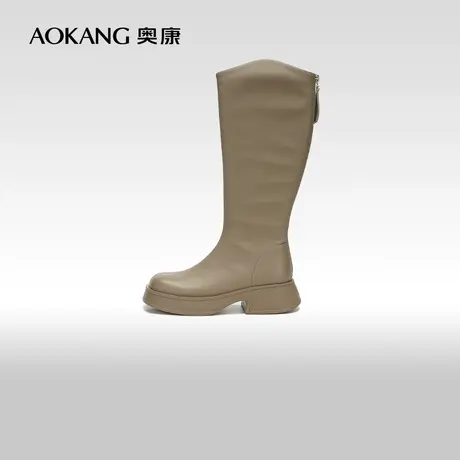 【门店发货】奥康女鞋 2023冬季新款简约长筒靴时尚百搭厚底增高商品大图