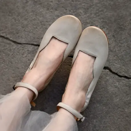 Artmu阿木鞋子原创小众复古真皮平底单鞋女一字扣2023春季新款图片