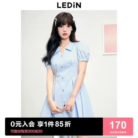 乐町学院风短袖连衣裙夏季通勤裙子小个子气质V领衬衫裙图片