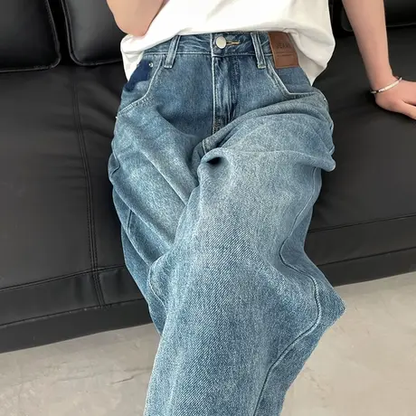 复古老爹牛仔裤女高腰2024年春秋新款显瘦宽松梨形身材阔腿哈伦裤商品大图