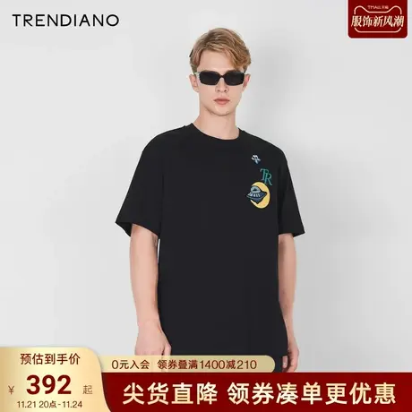 TRENDIANO趣味刺绣短袖t恤2023夏季新款宽松纯棉圆领男装上衣潮商品大图