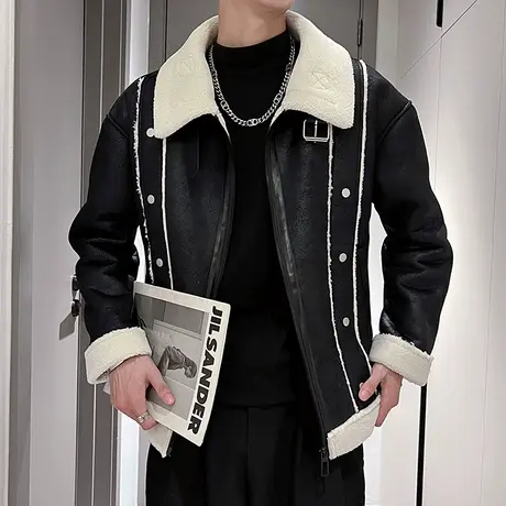 加厚冬装外套男2023新款美式个性痞帅防寒机车服皮衣夹克INS上衣商品大图