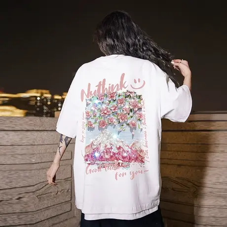 Nuthink日系烫钻T恤男潮牌chic中性风宽松短袖男款夏季半袖上衣商品大图