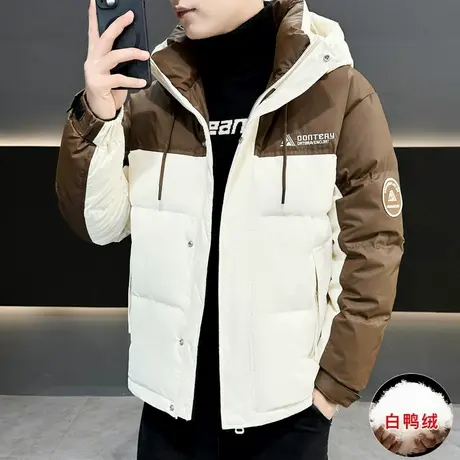潮牌羽绒服男士新款冬季加厚保暖白鸭绒连帽冬装帅气短款防寒外套图片
