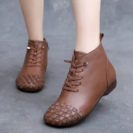 马丁靴女2023大码女靴41一43冬季新款真皮加绒平底软面软底靴子商品大图