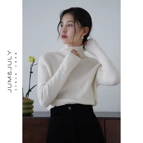 嘉茱莉2023秋季新款半高领针织衫女套头针织上衣薄款毛衣1OO羊毛商品大图