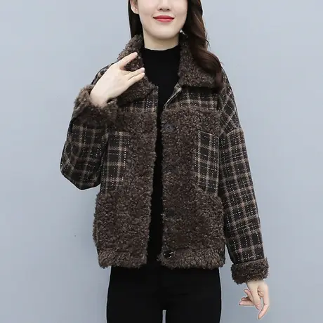 羊羔毛外套女小香风短款衣服2023新款秋冬百搭棒球服女冬加厚毛绒商品大图