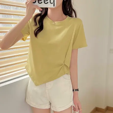 纯棉短袖t恤女2023夏季新款设计感小个子不规则修身短款上衣ins潮商品大图