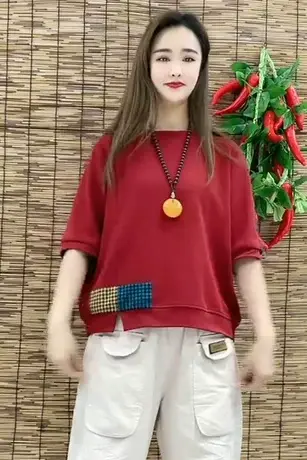 欧洲站休闲t恤女中袖2023夏季时尚复古宽松小个子百搭春秋上衣潮商品大图