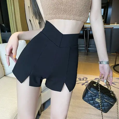 高腰黑色西装短裤女夏季春秋美式2024新款小个子外穿a字打底热裤商品大图
