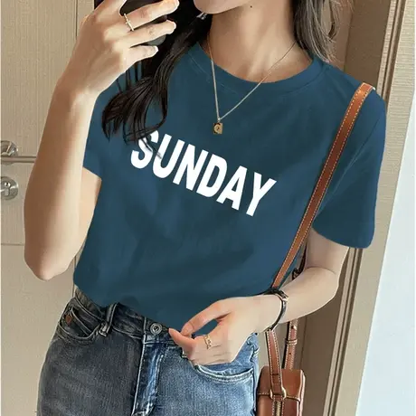 ins潮牌印花短袖t恤女2023新款夏季纯棉宽松打底体恤遮肚子上衣图片