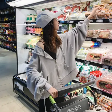 超火cec卫衣女春秋装薄款2019新款韩版ins潮慵懒风bf宽松开衫外套商品大图