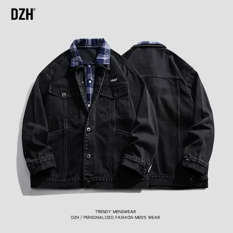 男士假两件外套男春秋款纯棉牛仔衣工装夹克上衣潮牌痞帅炸街男款商品大图