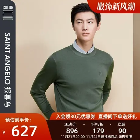 报喜鸟品牌秋季新款男时尚休闲毛衣直筒亲肤羊毛针织衫套头羊毛衫商品大图