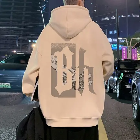 纯棉美式连帽卫衣男春秋季2024新款oversize加厚加绒宽松上衣外套商品大图