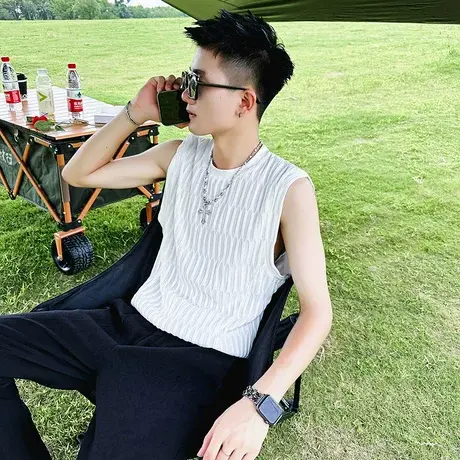 夏季男背心坎肩t恤篮球宽松无袖潮牌设计感高级个性潮流运动体恤商品大图