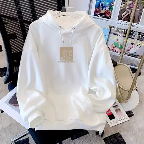 2024新款白色连帽卫衣女加绒秋冬爆款白色加厚外套oversize休闲装商品大图