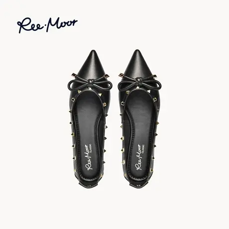 REEMOOR睿慕2024年春新款尖头浅口单鞋蝴蝶结蛋卷鞋羊皮平底鞋女图片