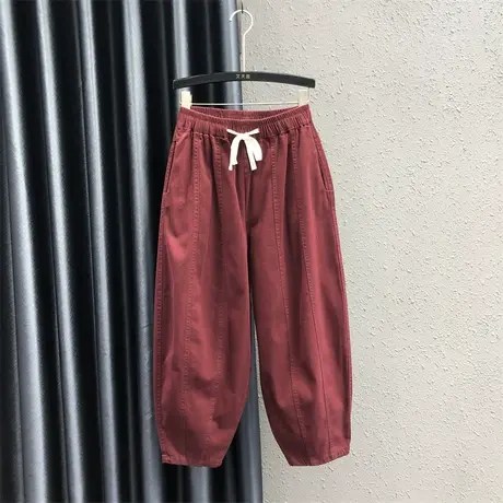 欧货松紧腰休闲老爹裤女2024春季新款大码宽松显瘦百搭萝卜哈伦裤商品大图