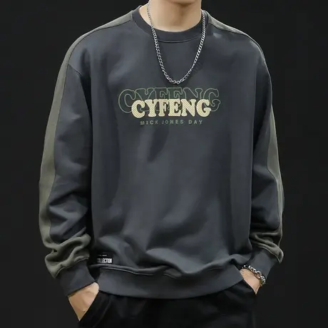 拼接圆领卫衣男春秋款潮牌男款衣服春季2024新款男士长袖男装大码商品大图