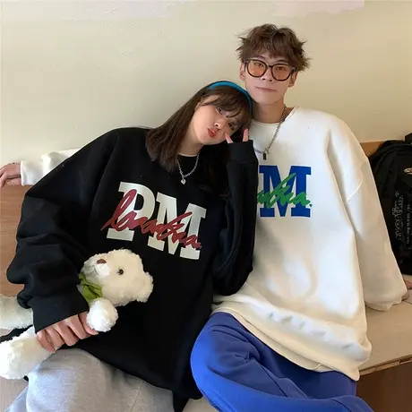 情侣装卫衣男秋冬季2023新款圆领ins潮牌港风上衣服宽松无帽外套商品大图