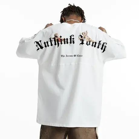 Nuthink美式潮牌丘比特短袖T恤男潮高街宽松oversize蝙蝠袖上衣商品大图