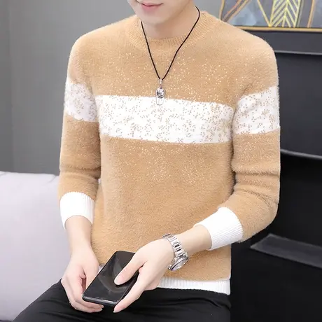 2022新款秋季马海毛毛衣男士韩版潮流青年圆领针织打底衫个性百搭商品大图